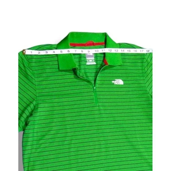 The North Face Mens Medium Green Striped Quarter Zip Short Sleeve Polo Shirt EUC - Picture 10 of 16